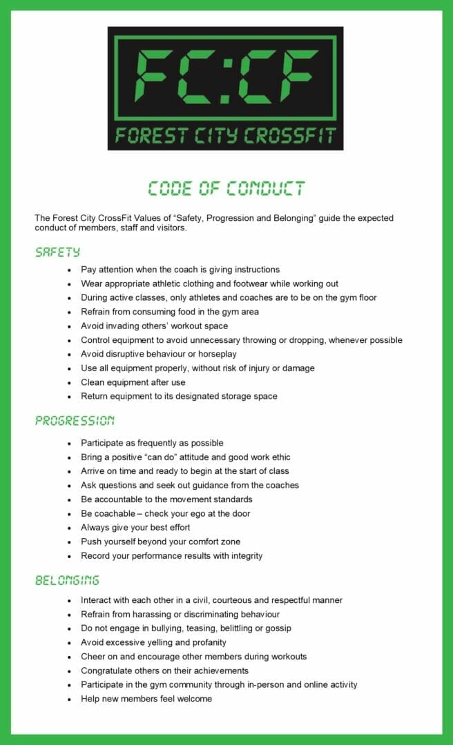 Code of Conduct at Forest City CrossFit
